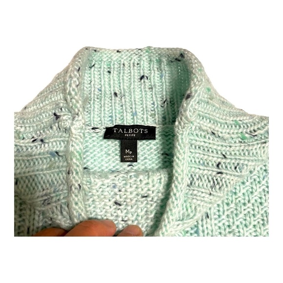 Talbots Mint Green Women's Mock Neck Cable-knit Tunic Sweater Size MP - Picture 8 of 10